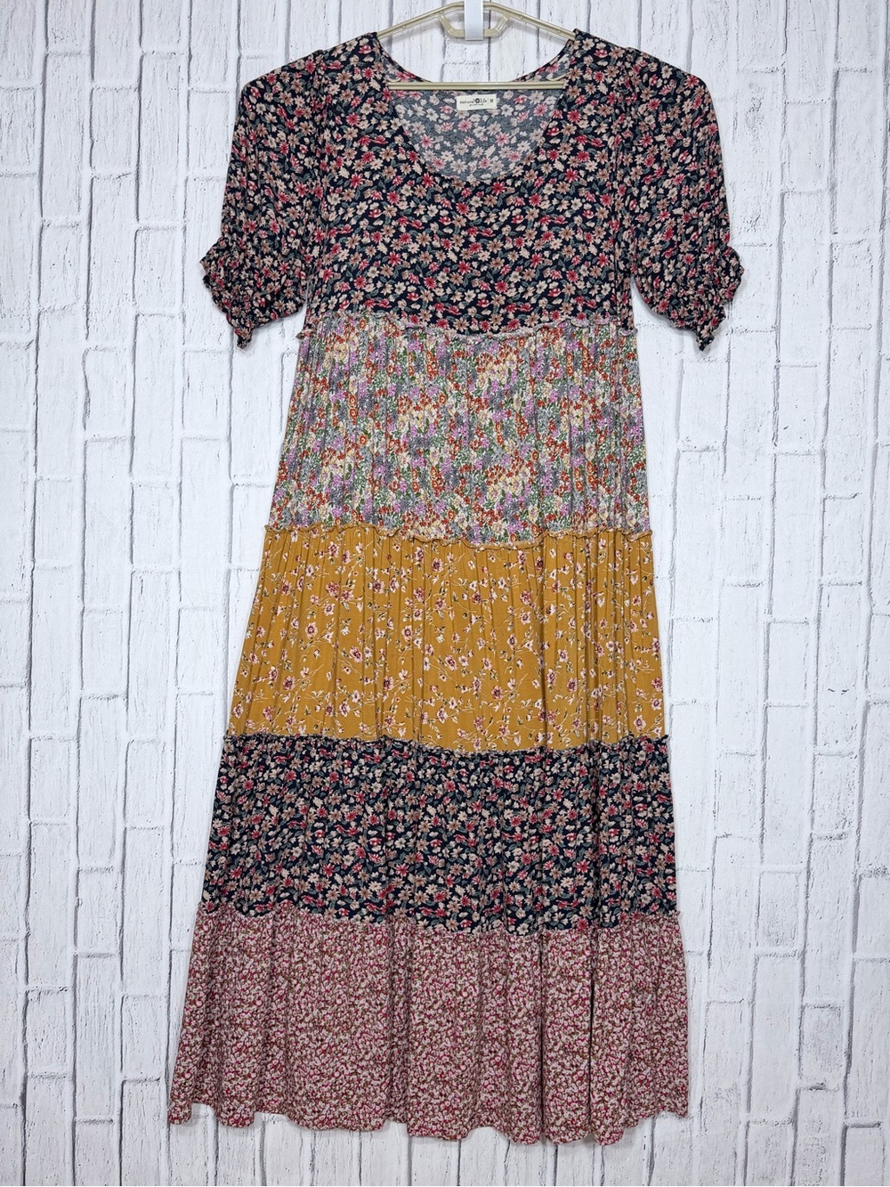 🌻 Natural Life Collette Mixed Floral Tiered Maxi Dress Medium Boho